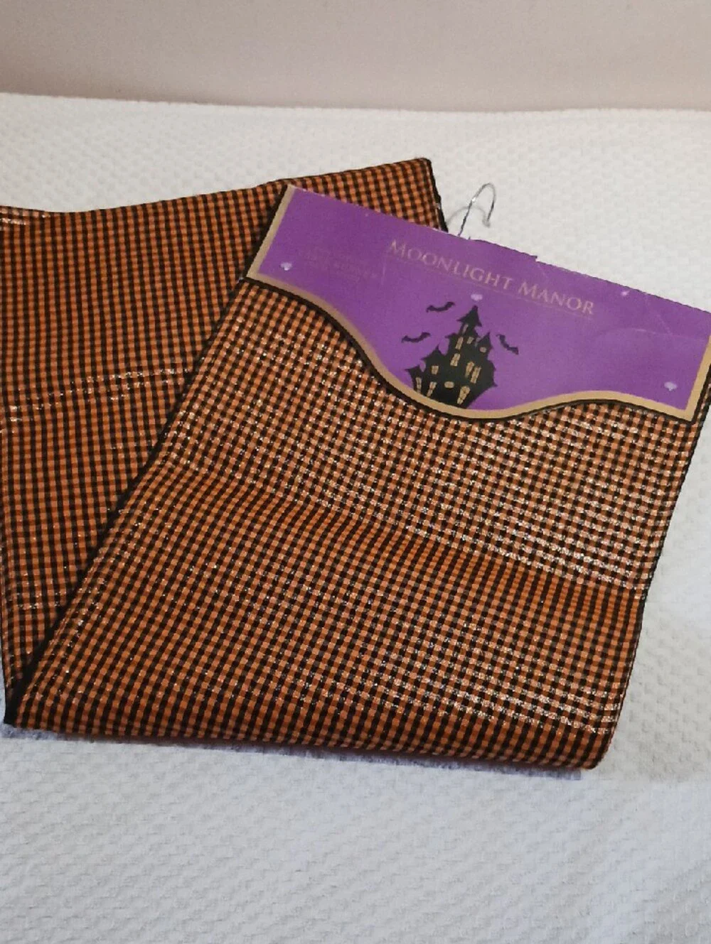 Moonlight Manor ⚜️ Orange & Black Gingham Plaid Table  Runner 💐